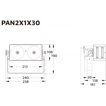 PAN2X1X30 - LED Pixel Panel 2 x 1 30W RGB, IEC In and Out, 3 Pin DMX.