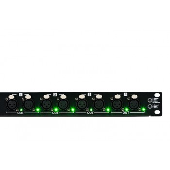 SPLIT124 - 1 In and 4 Out and 1 Through - Optical  DMX splitter, both 5 and 3 pin XLR on all I/O, rack mountable