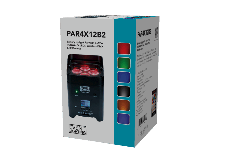 Event Lighting PAR4X12B2 - Indoor Battery Uplight Pro Par with 4 x 12W RGBWAUV LEDs - Image 7