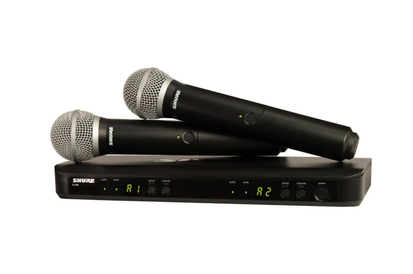 The Shure BLX288/PG58 Dual Handheld Wireless PG58 microphone system