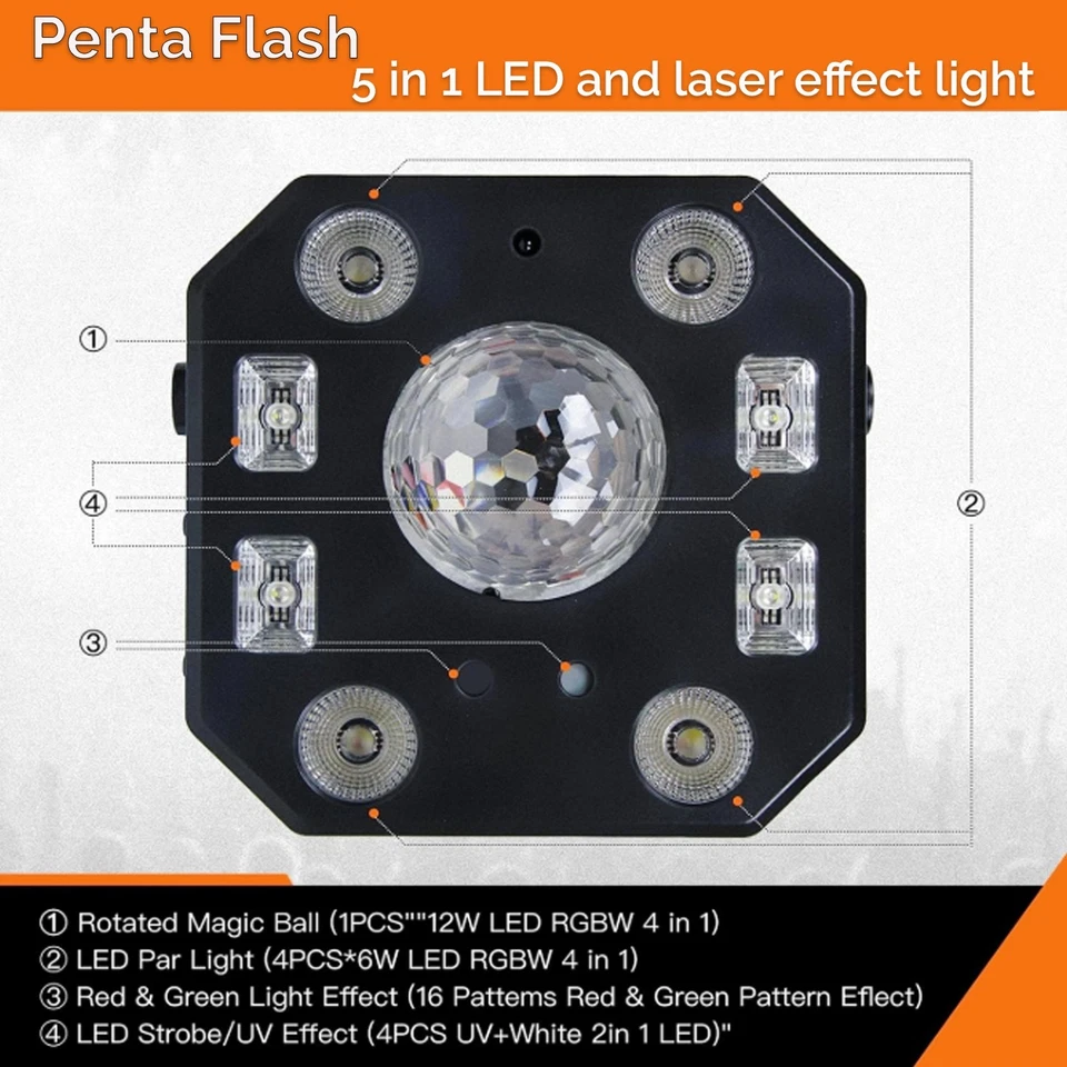 CR-Lite Penta Flash 5-in-1 DJ Disco LED Laser Strobe Effect Light for Parties - Image 5