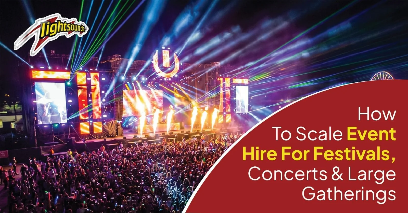 Event hire equipment for large festivals concerts and gatherings with stage lighting and audio by Lightsounds