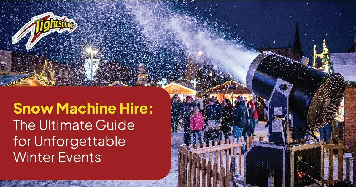 Snow machine hire creating artificial snow effect at a winter themed event by Lightsounds